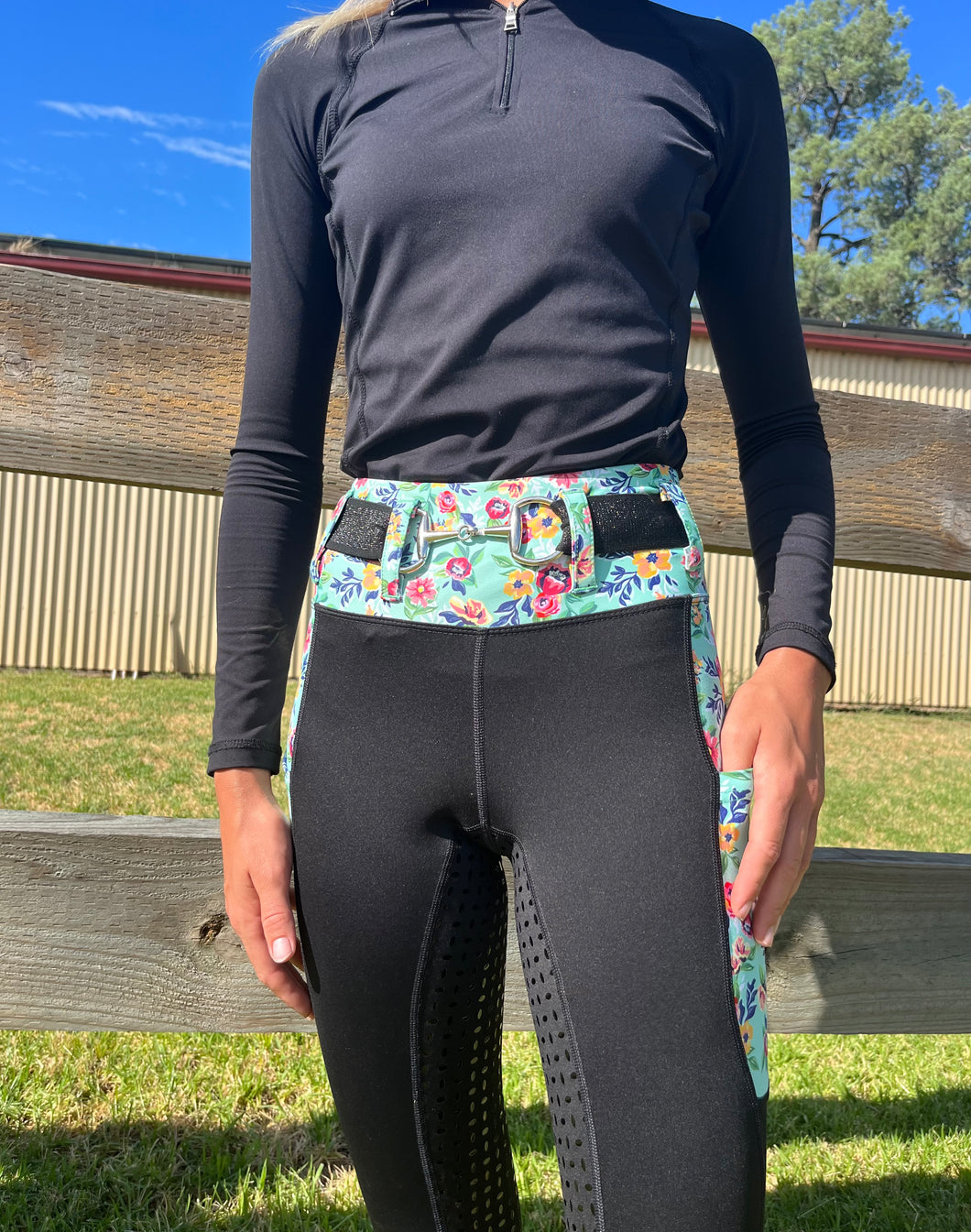Blue floral and black tights