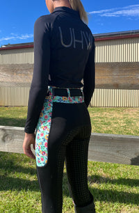 Blue floral and black tights