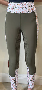 Green floral tights