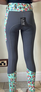 Blue floral and grey tights